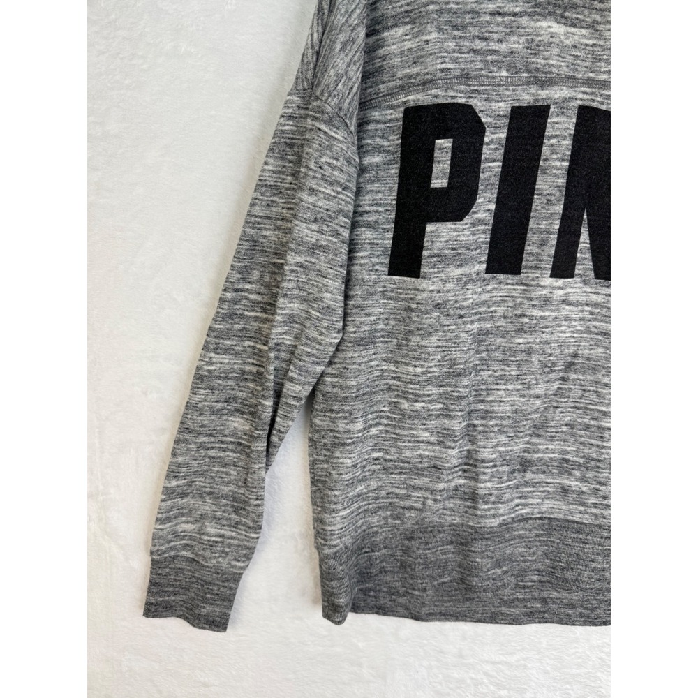 PINK Victoria's Secret Cowl Neck Hoodie Marled Grey Logo Sweatshirt XS - Picture 3 of 7